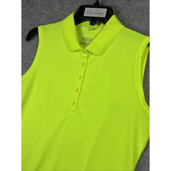 Nike Golf Dri-Fit Sleeveless Polo Shirt Woman's Florescent Neon Yellow Medium - Picture 6 of 6